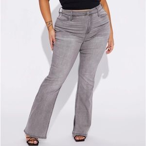 Fashion Nova Split Hem Grey Jeans size 14